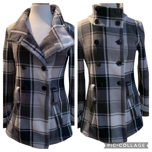 E Studio Gray & Black Large Plaid Double-Breasted Jacket size Small - Picture 1 of 8